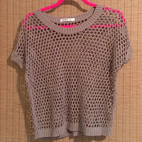 Old Navy Gray 100% Cotton Hole/Mesh Tee - Picture 1 of 5